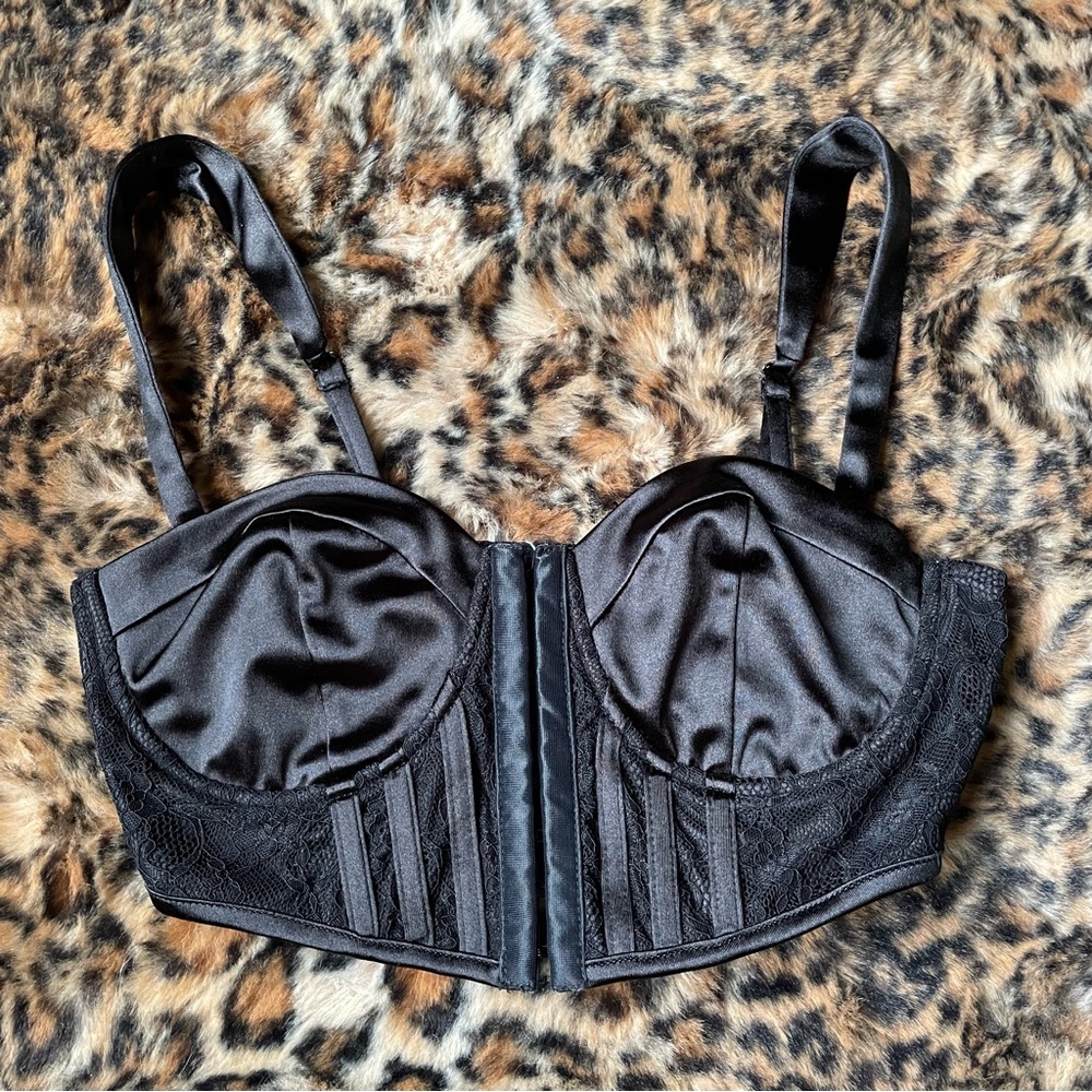 Black Lace Satin Boned Bustier small